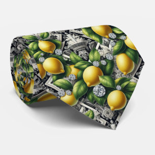 Art Deco Amalfi Lemon Black and White DIamonds Neck Tie