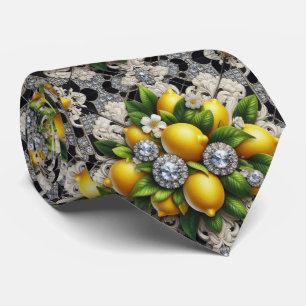 Art Deco Amalfi Lemon Black and White DIamonds Neck Tie