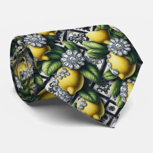 Art Deco Amalfi Lemon Black and White DIamonds Neck Tie