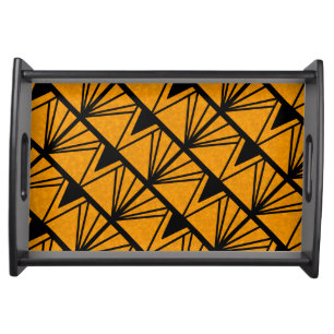 Art Deco Amber Stained Glass Design Serving Tray