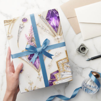 Art Deco Amethyst Jewel Christmas Wrapping Paper