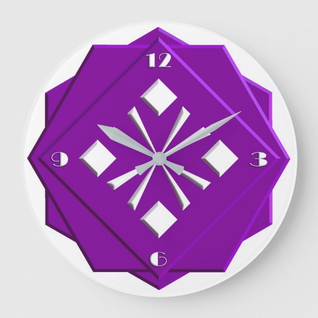 Art Deco amethyst purple geometric pattern Large Clock (Front)
