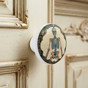 Art Deco Anatomical Human Skeleton Bones Ceramic Knob