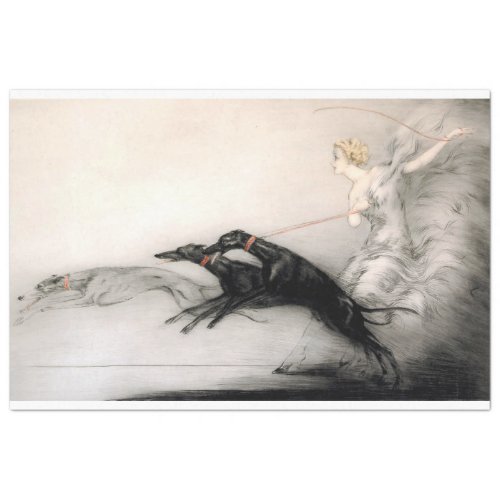 Art deco angel and her greyhounds tissue paper