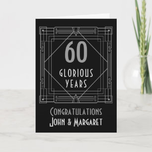 Art Deco Anniversary Names 60 or Any Year Silver Card