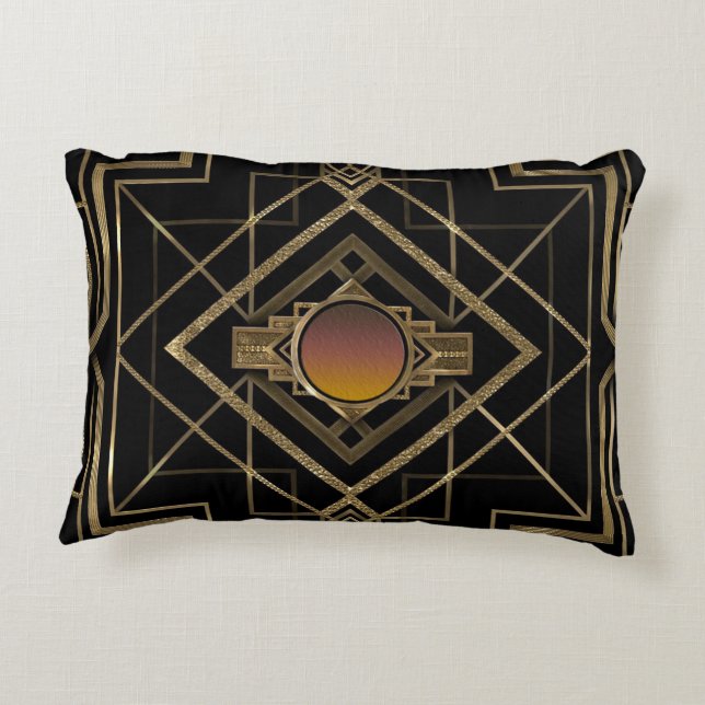 Art Deco Antique Gold Accent Pillow (Back)