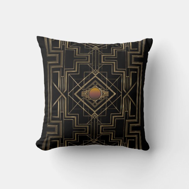 Art Deco Antique Gold Throw Pillow (Front)