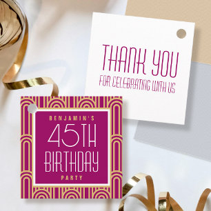 Art Deco Any Age Birthday Party Thank You Pink Favor Tags