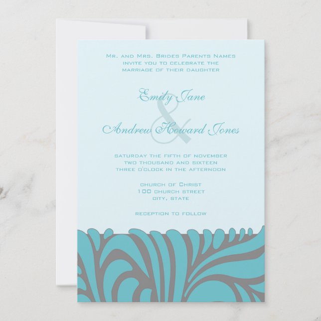 Art Deco Aqua Swirls Wedding Invitation (Front)