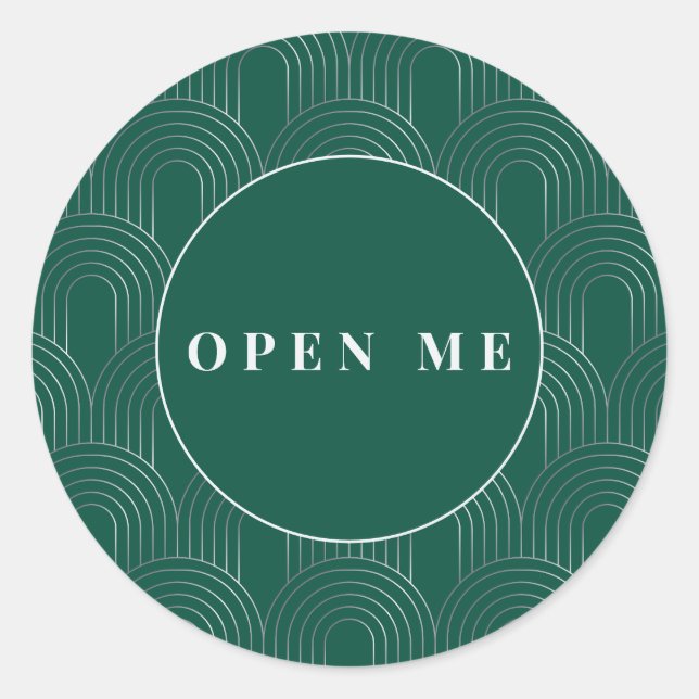Art Deco Arches | Elegant "Open Me" Classic Round Sticker (Front)