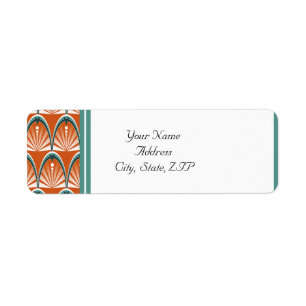 Art Deco Arches in Orange and Teal Wedding Label