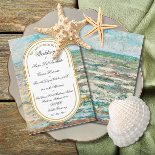 Art Deco Art Nouveau Floral Gold Tone Sea Life Invitation