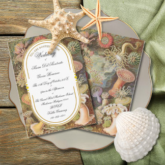 Art Deco Art Nouveau Floral Gold Tone Sea Life Invitation