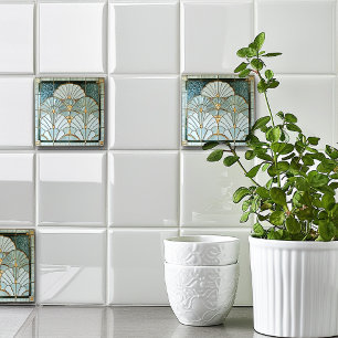 Art Deco Art Nouveau Green Gold Elegant Pretty Ceramic Tile