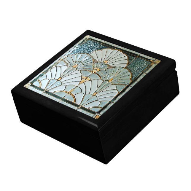 Art Deco Art Nouveau Green Gold Elegant Pretty Gift Box (Side)