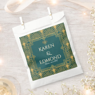 Art Deco Art Nouveau Green Gold Tone Modern Favor Bag