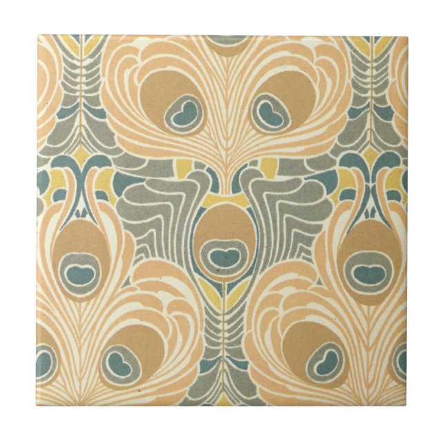 art deco art nouveau peacock pattern art tile (Front)