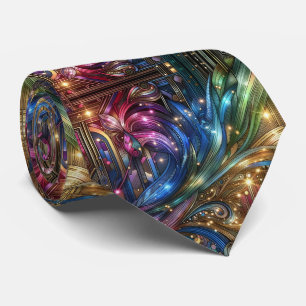 Art Deco Art Nouveau Rainbow Circuit Board Necktie