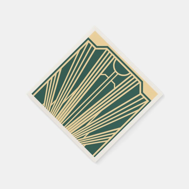 Art Deco Art Nouveau Striped Gold Tone Green  Napkins (Corner)