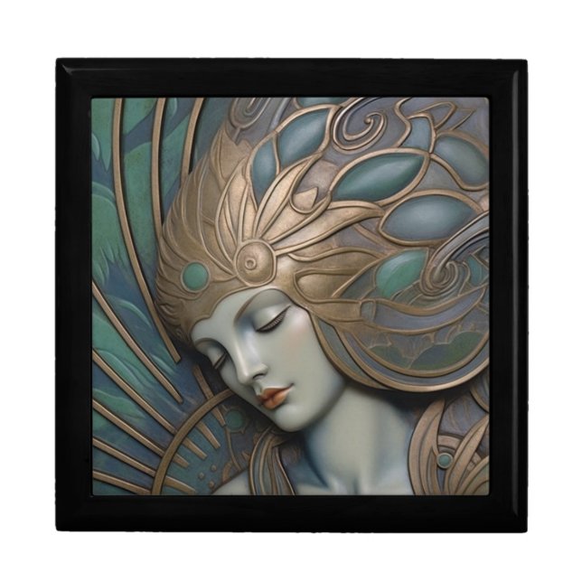  Art Deco Art Nouveau Turquoise Blue Gold Gray Gift Box (Front)
