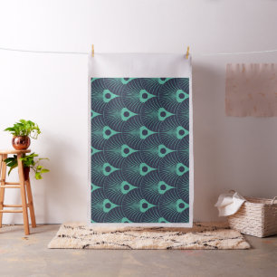 art deco, art nouveau, vintage,teal,green,blue,fan fabric