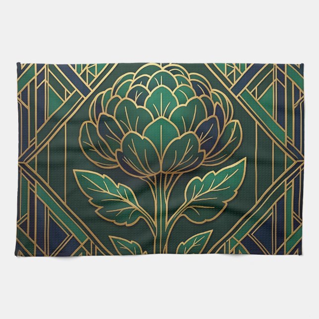 Art Deco Artichoke Kitchen Towel (Horizontal)