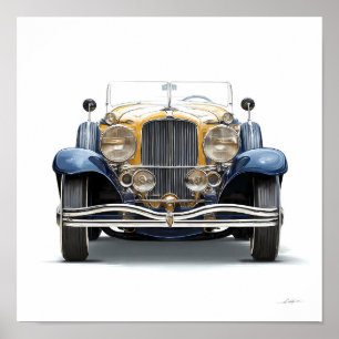 Art Deco Automotive Art: Gilded Roadster Poster