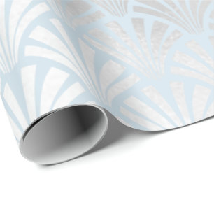 Art Deco Baby Blue Silver Gray Scales Seashells Wrapping Paper