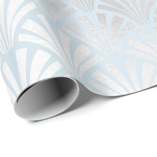 Art Deco Baby Blue Silver Gray Scales Seashells Wrapping Paper (Roll Corner)