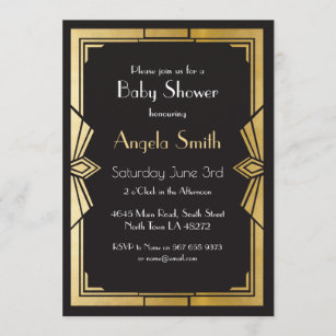 Art Deco Baby Shower Gatsby Black Invite 1920's