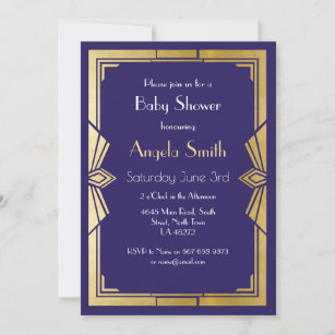 Art Deco Baby Shower Gatsby Navy Gold Invite 1920s