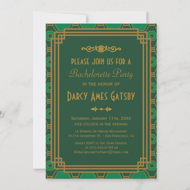 Art Deco Bachelorette Party Invitations (Front)
