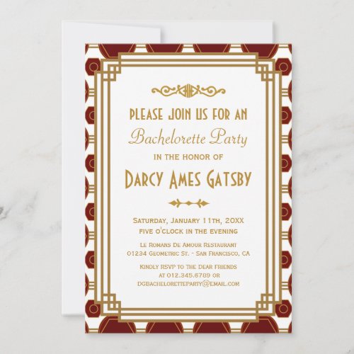 Art Deco Bachelorette Party Invitations