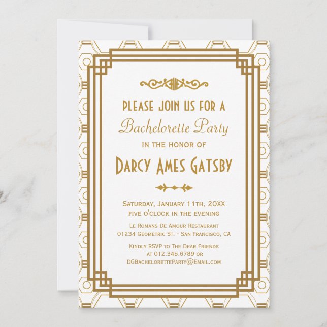 Art Deco Bachelorette Party Invitations (Front)