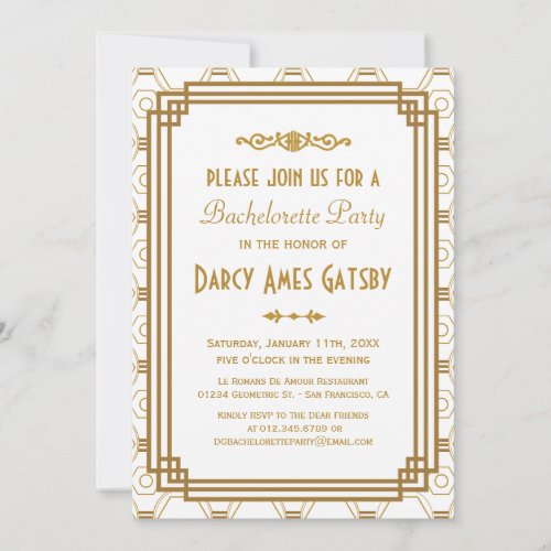 Art Deco Bachelorette Party Invitations