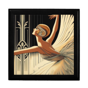 Art Deco Ballerina Wooden Jewelry Keepsake Box