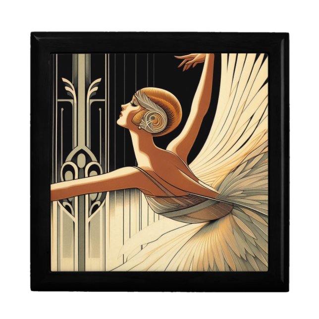 Art Deco Ballerina Wooden Jewelry Keepsake Box (Front)