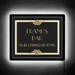 Art Deco Bar Room Black Gold Wall Art LED Sign<br><div class="desc">Beautiful Art Deco illuminated sign for you to personalize. Black and gold Art Deco stylized design allows you to add your own name. The template also allows you to change "BAR" to Tavern, Pub, Speak Easy or any other word you choose. This will look great hanging in your home bar....</div>