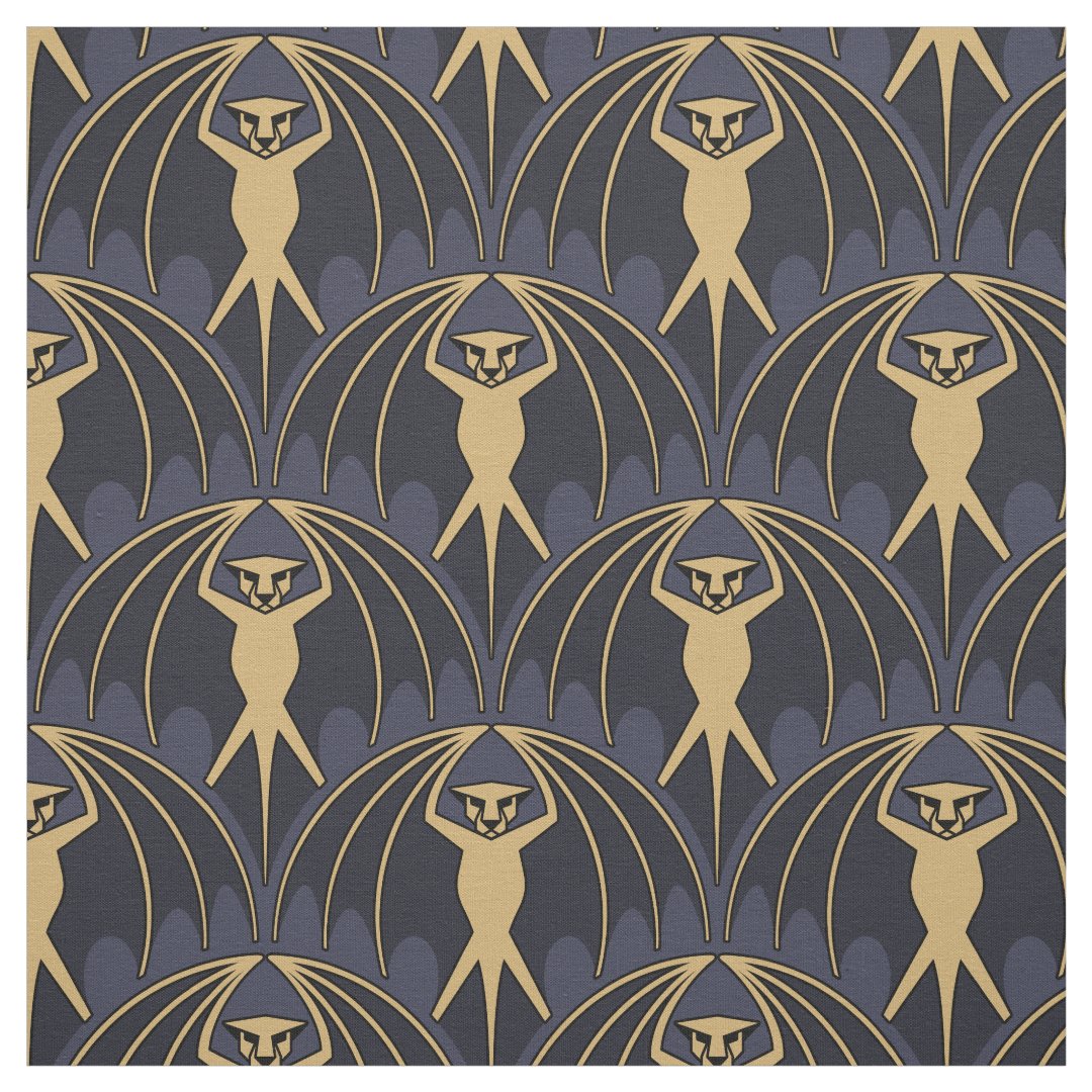 Art Deco Bat Pattern Halloween Fabric
