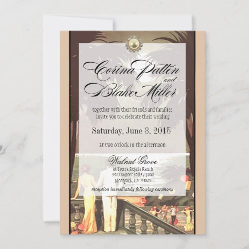 Art Deco Beach Faux Vellum Wedding Invitation