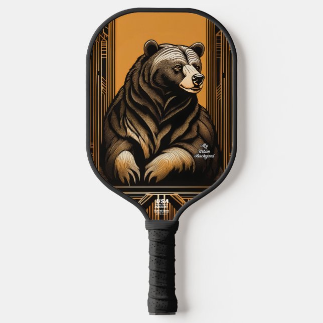 Art Deco Bear Personalized Pickleball Paddle (Front)
