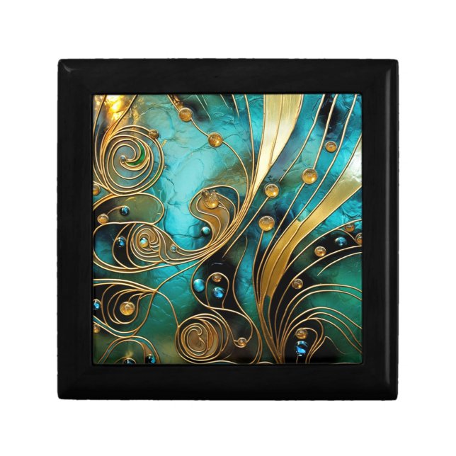 Art Deco Beautiful Gold Turquoise Black  Gift Box (Front)
