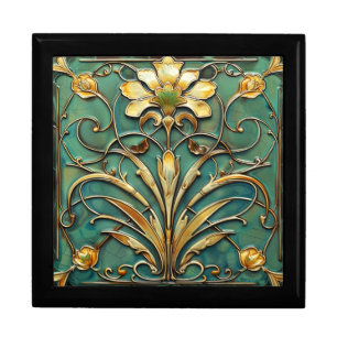  Art Deco Beautiful Lily Turquoise Green Gold Gift Box