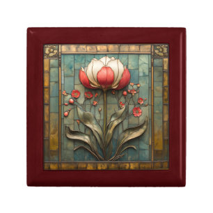 Art Deco Beautiful Pink & White Tulip Tile Gift Box