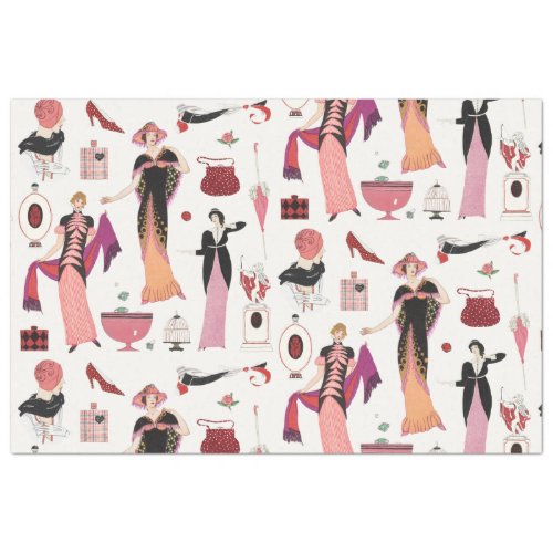 ART DECO BEAUTY AND FASHION IN PINK  BLACK TOILE TISSUE PAPER