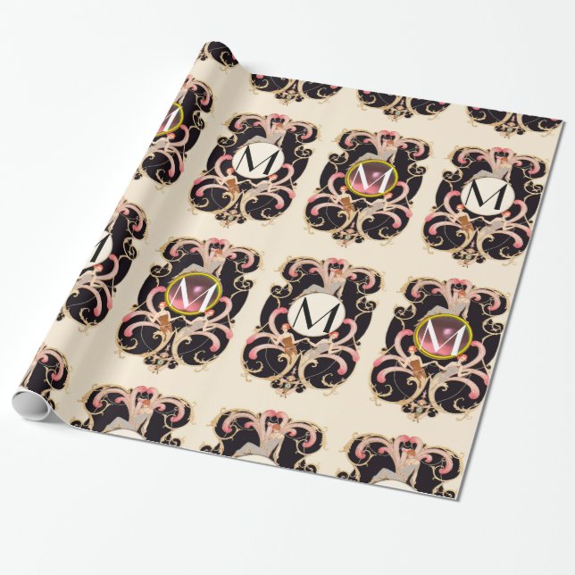 ART DECO BEAUTY FASHION COSTUME DESIGNER MONOGRAM WRAPPING PAPER (Unrolled)