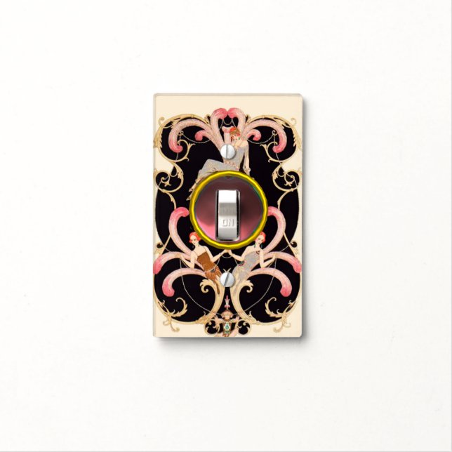 ART DECO BEAUTY FASHION COSTUME DESIGNER Pink Gem Light Switch Cover (In Situ)