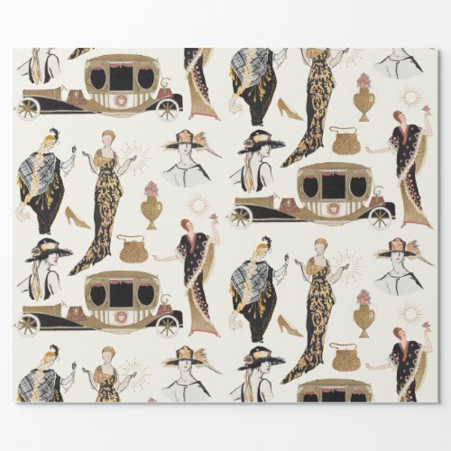 ART DECO BEAUTY  FASHION GOLD  BLACK DECOUPAGE WRAPPING PAPER