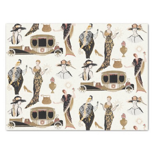 ART DECO BEAUTY  FASHION GOLD  BLACK TOILE TISSUE PAPER