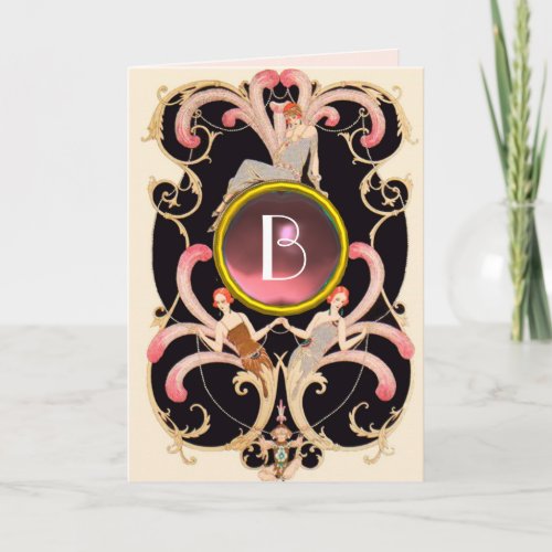 ART DECO BEAUTY FASHION PINK GEM MONOGRAM Birthday Card